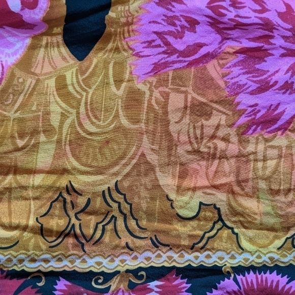 Vintage silk blend bright abstract floral print silk shirt Carmen back Large T3 - Picture 5 of 8